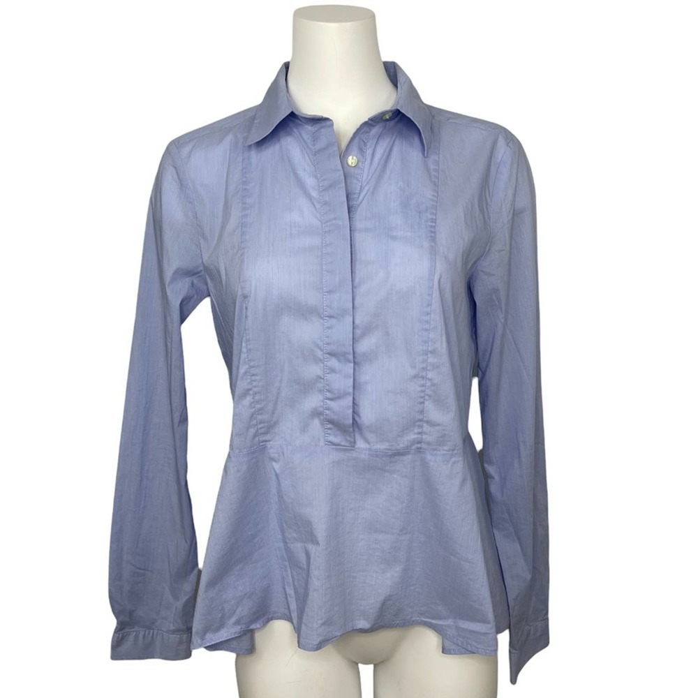 Ann Taylor Cotton Blend Peplum Blouse Shirt Blue M